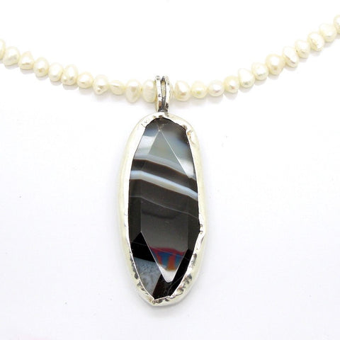 Pendant  - Botswana Agate Pearl Necklace