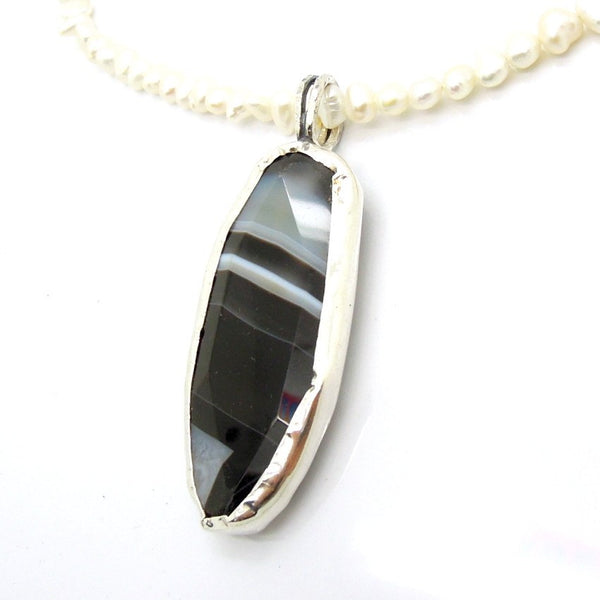 Pendant  - Botswana Agate Pearl Necklace