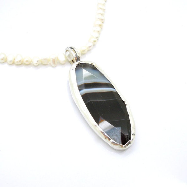 Pendant  - Botswana Agate Pearl Necklace