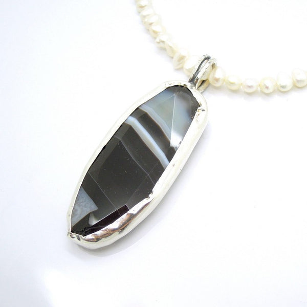Pendant  - Botswana Agate Pearl Necklace