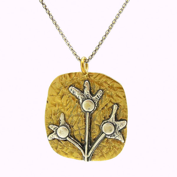 Pendant - Brass Pendant Necklace With Silver Flowers