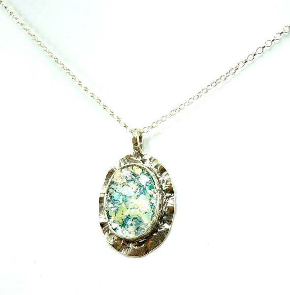 Pendant - Curvy Edges Silver Pendant With Roman Glass