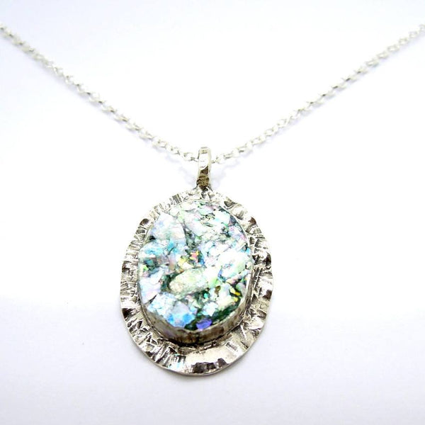 Pendant - Curvy Edges Silver Pendant With Roman Glass