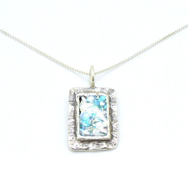 Pendant - Curvy & Hammered Silver Pendant With Roman Glass