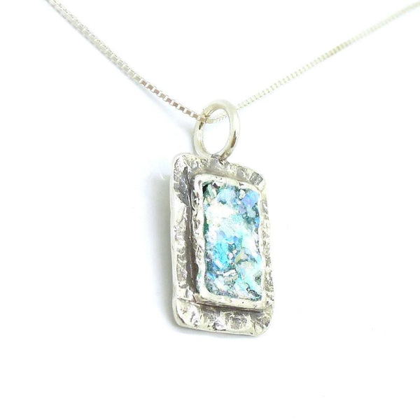 Pendant - Curvy & Hammered Silver Pendant With Roman Glass