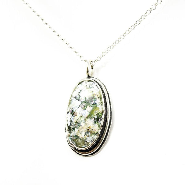 Pendant  - Delicate Classic Oval Silver And Roman Glass Pendant