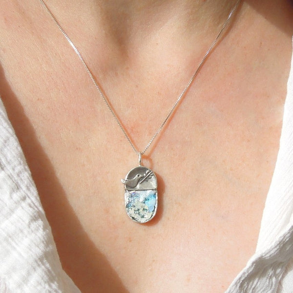 Pendant  - Dove Holding An Olive Tree Branch Peaceroman Glass Necklace