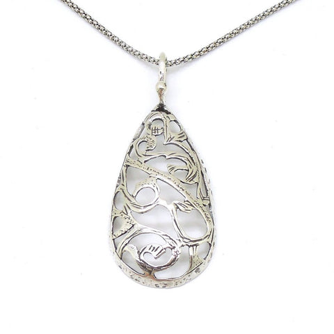 Pendant - Drop Shape Filigree Design Sterling Silver Pendant