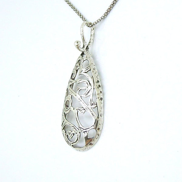 Pendant - Drop Shape Filigree Design Sterling Silver Pendant