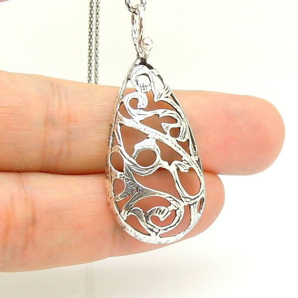 Pendant - Drop Shape Filigree Design Sterling Silver Pendant