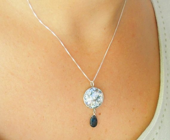 Pendant  - Drop Shape Kyanite And Round Roman Glass Pendant