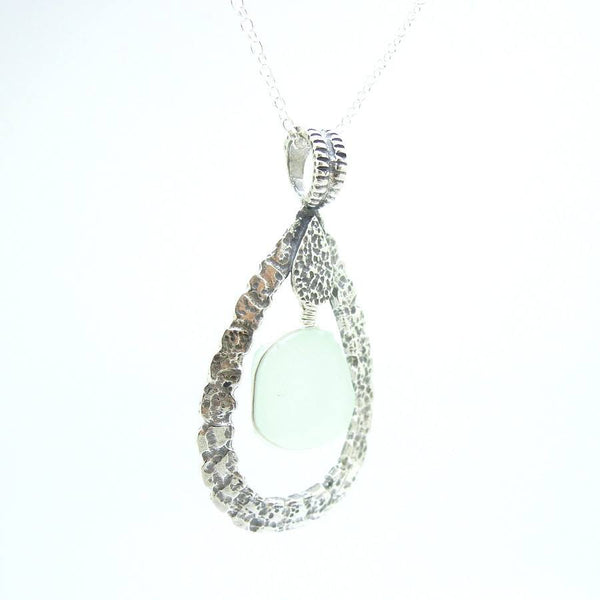 Pendant - Drop Shaped Sterling Silver & Sea Glass Pendant