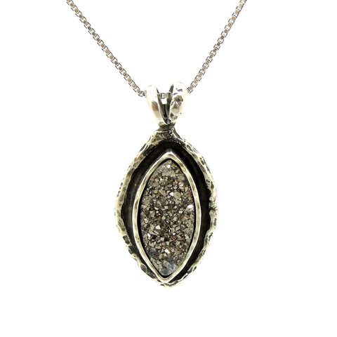 Pendant - Druzy Pendant Necklace, Oval Shaped Set In Sterling Silver
