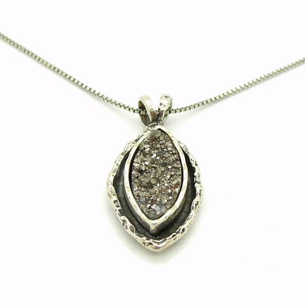 Pendant - Druzy Pendant Necklace, Oval Shaped Set In Sterling Silver