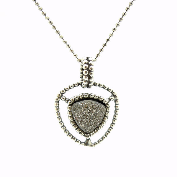 Pendant - Druzy Pendant Necklace Set In Sterling Silver, Triangle Shape