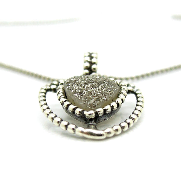 Pendant - Druzy Pendant Necklace Set In Sterling Silver, Triangle Shape