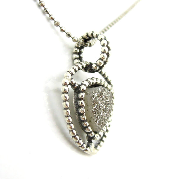 Pendant - Druzy Pendant Necklace Set In Sterling Silver, Triangle Shape
