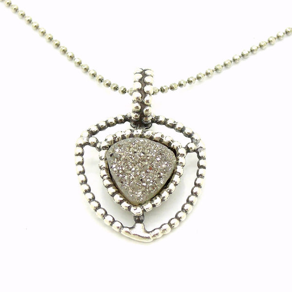 Pendant - Druzy Pendant Necklace Set In Sterling Silver, Triangle Shape