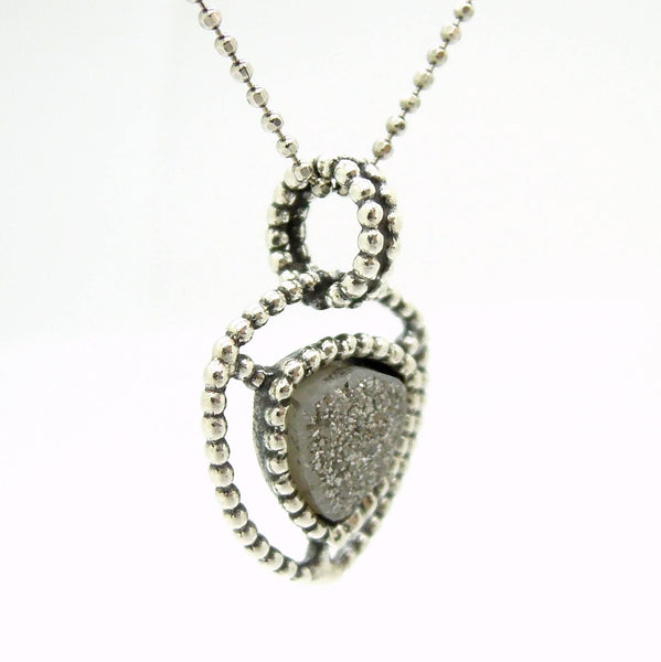 Pendant - Druzy Pendant Necklace Set In Sterling Silver, Triangle Shape