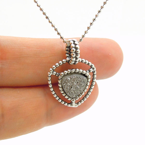 Pendant - Druzy Pendant Necklace Set In Sterling Silver, Triangle Shape