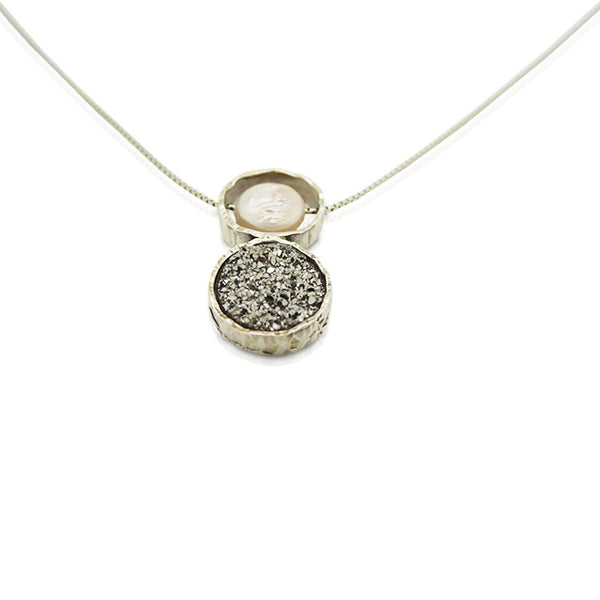 Pendant - Druzy Pendant Necklace Set In Sterling Silver With A White Pearl