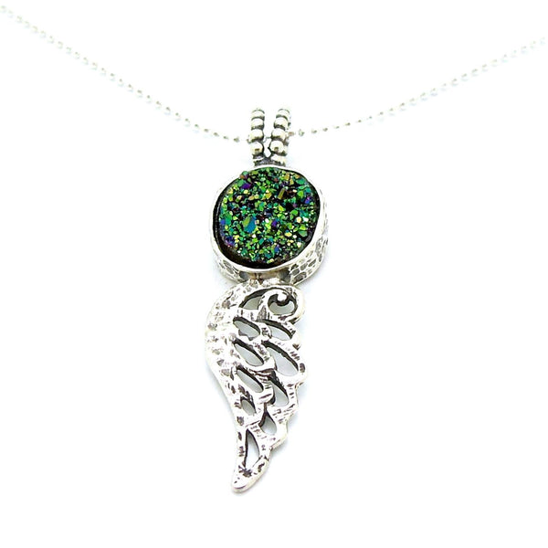 Pendant - Druzy Pendant Necklace With An Angel Wing