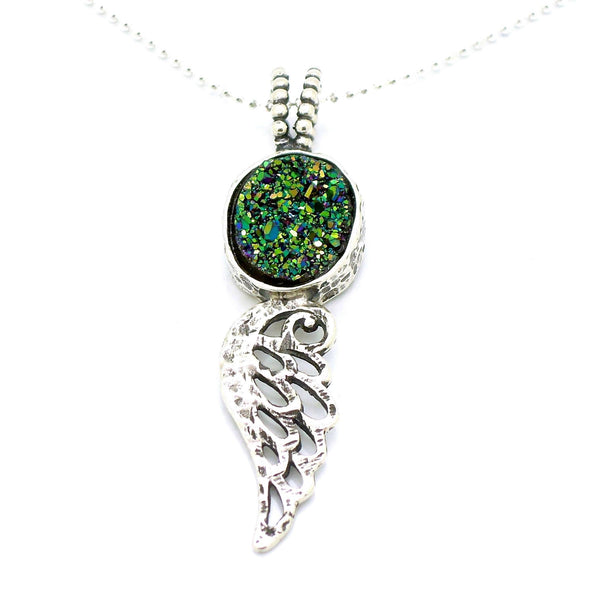Pendant - Druzy Pendant Necklace With An Angel Wing