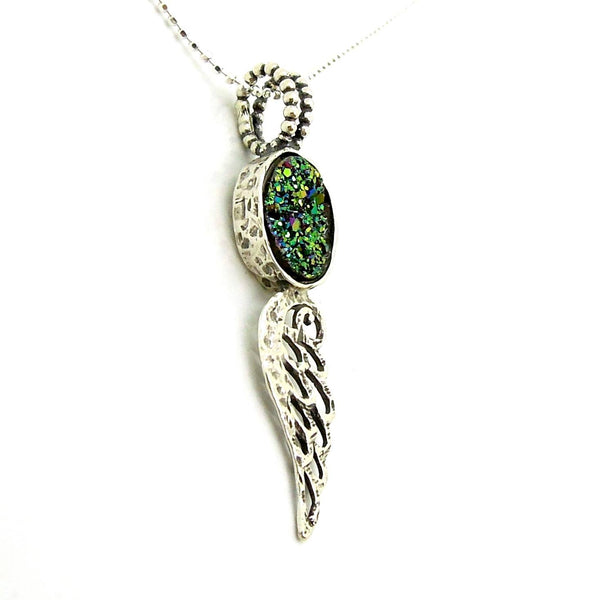 Pendant - Druzy Pendant Necklace With An Angel Wing