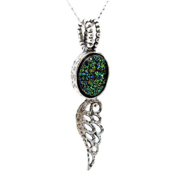 Pendant - Druzy Pendant Necklace With An Angel Wing