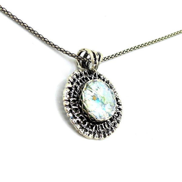 Pendant - Filigree Silver Pendant With Roman Glass