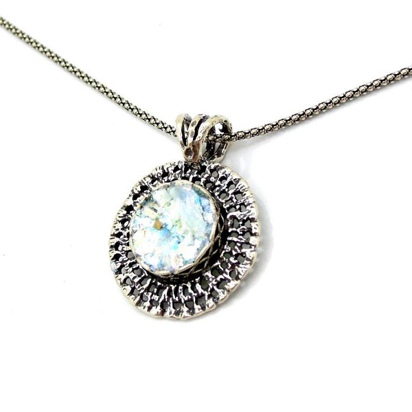 Pendant - Filigree Silver Pendant With Roman Glass