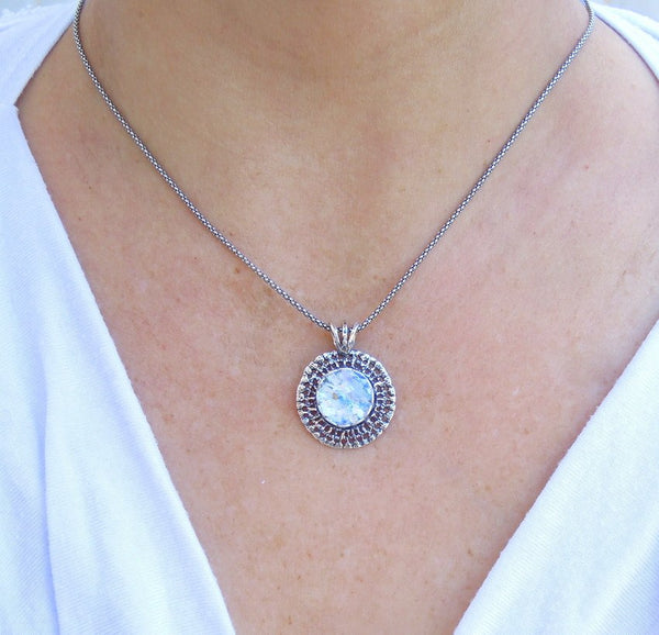 Pendant - Filigree Silver Pendant With Roman Glass