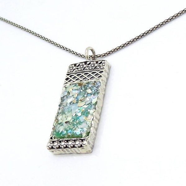 Pendant - Filigree Sterling Silver Necklace With Roman Glass
