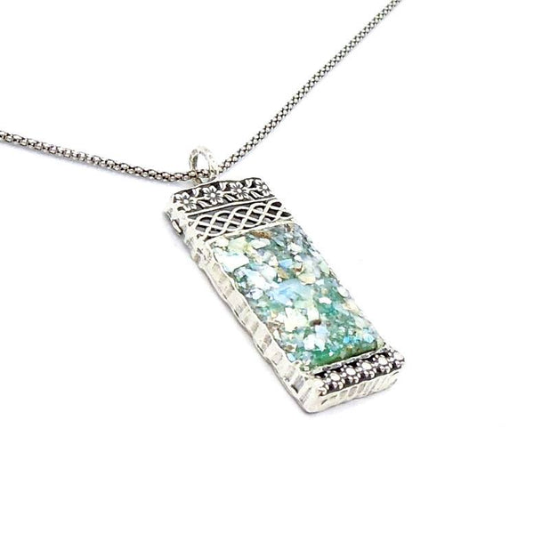 Pendant - Filigree Sterling Silver Necklace With Roman Glass