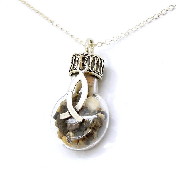 Pendant  - Glass Bottle Pendant With Stones From The Sea Of The Galilee