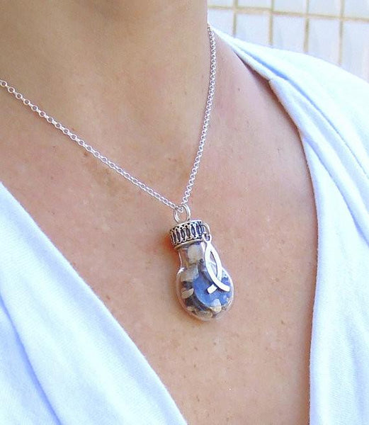 Pendant  - Glass Bottle Pendant With Stones From The Sea Of The Galilee