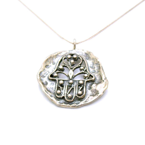 Pendant - Hamsa Pendant, Filigree Design, Sterling Silver Metalwork