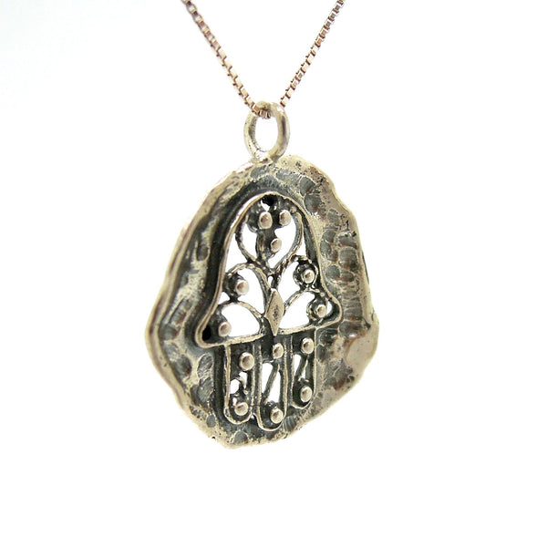 Pendant - Hamsa Pendant, Filigree Design, Sterling Silver Metalwork
