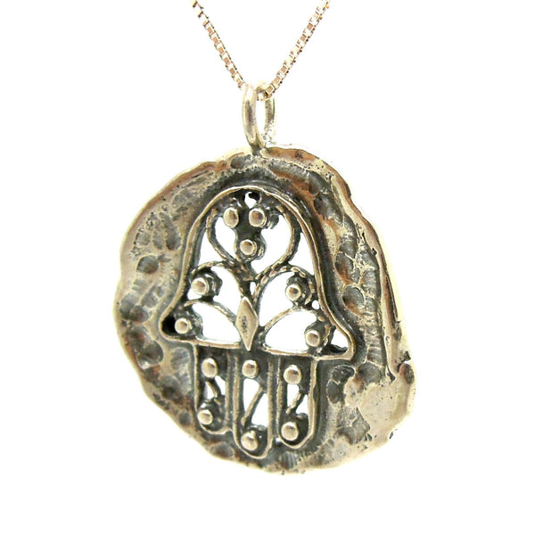Pendant - Hamsa Pendant, Filigree Design, Sterling Silver Metalwork