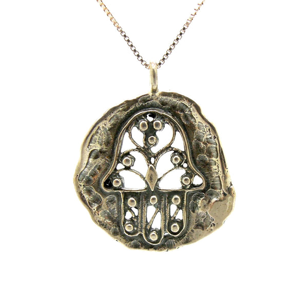 Pendant - Hamsa Pendant, Filigree Design, Sterling Silver Metalwork