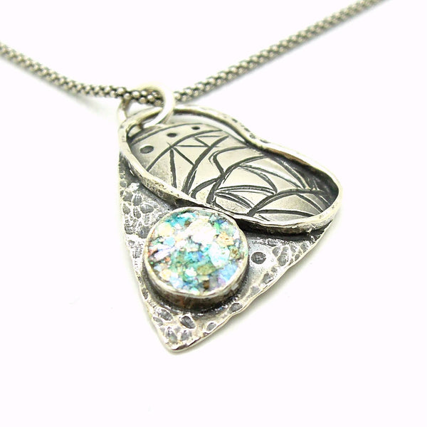 Pendant - Heart Necklace Pendant With Patterns And Hammered Silver