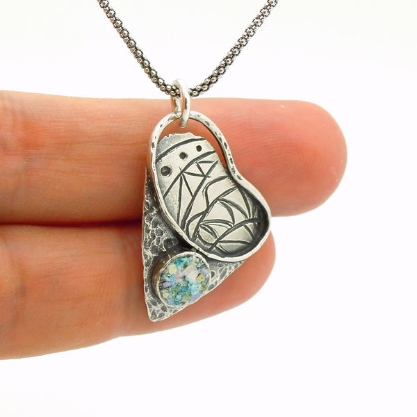 Pendant - Heart Necklace Pendant With Patterns And Hammered Silver