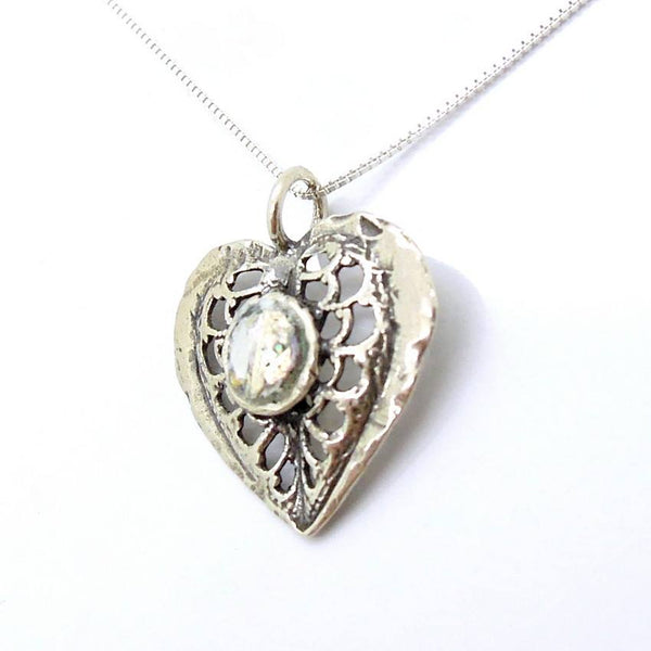 Pendant  - Heart Necklace Silver And Roman Glass Pendant