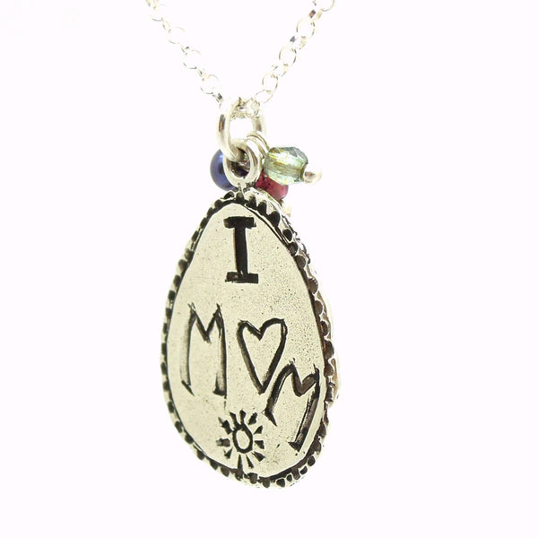 Pendant - I Love Mom Silver Pendant With Crystals And The Word Mom In Ancient Hebrew