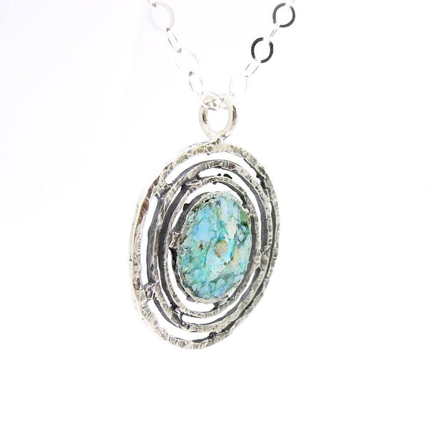 Pendant - Large Round Silver Pendant With Roman Glass