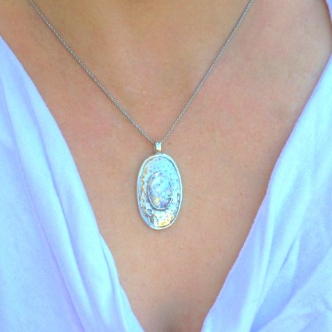 Pendant  - Oval Glass Over Oval Silver Pendant