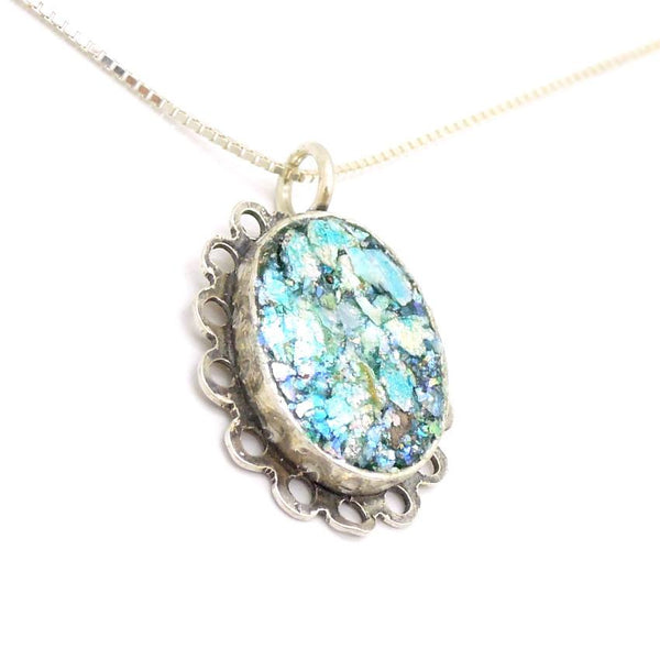 Pendant  - Oval Roman Glass And Silver Pendant