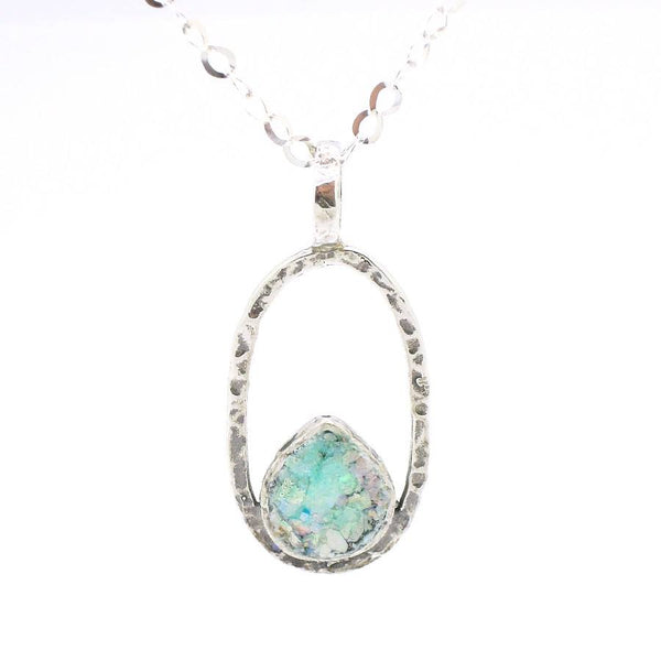 Pendant - Oval Sterling Silver Pendant With Roman Glass