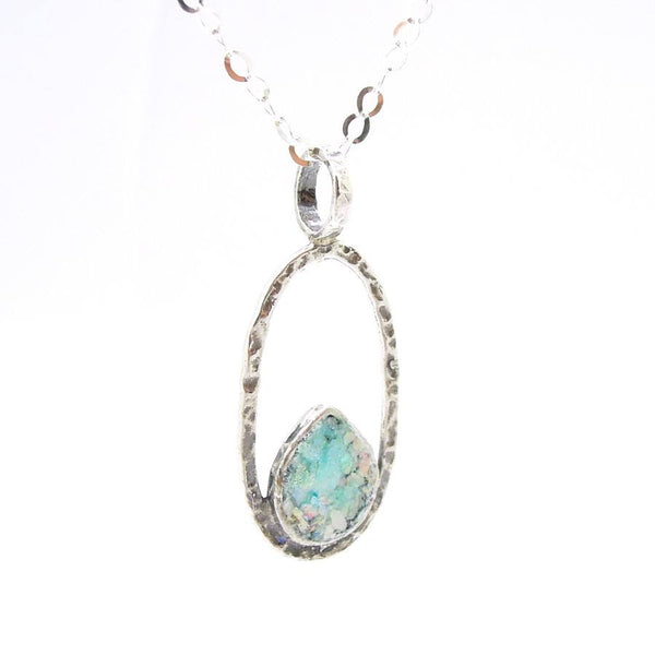 Pendant - Oval Sterling Silver Pendant With Roman Glass