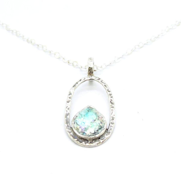 Pendant - Oval Sterling Silver Pendant With Roman Glass